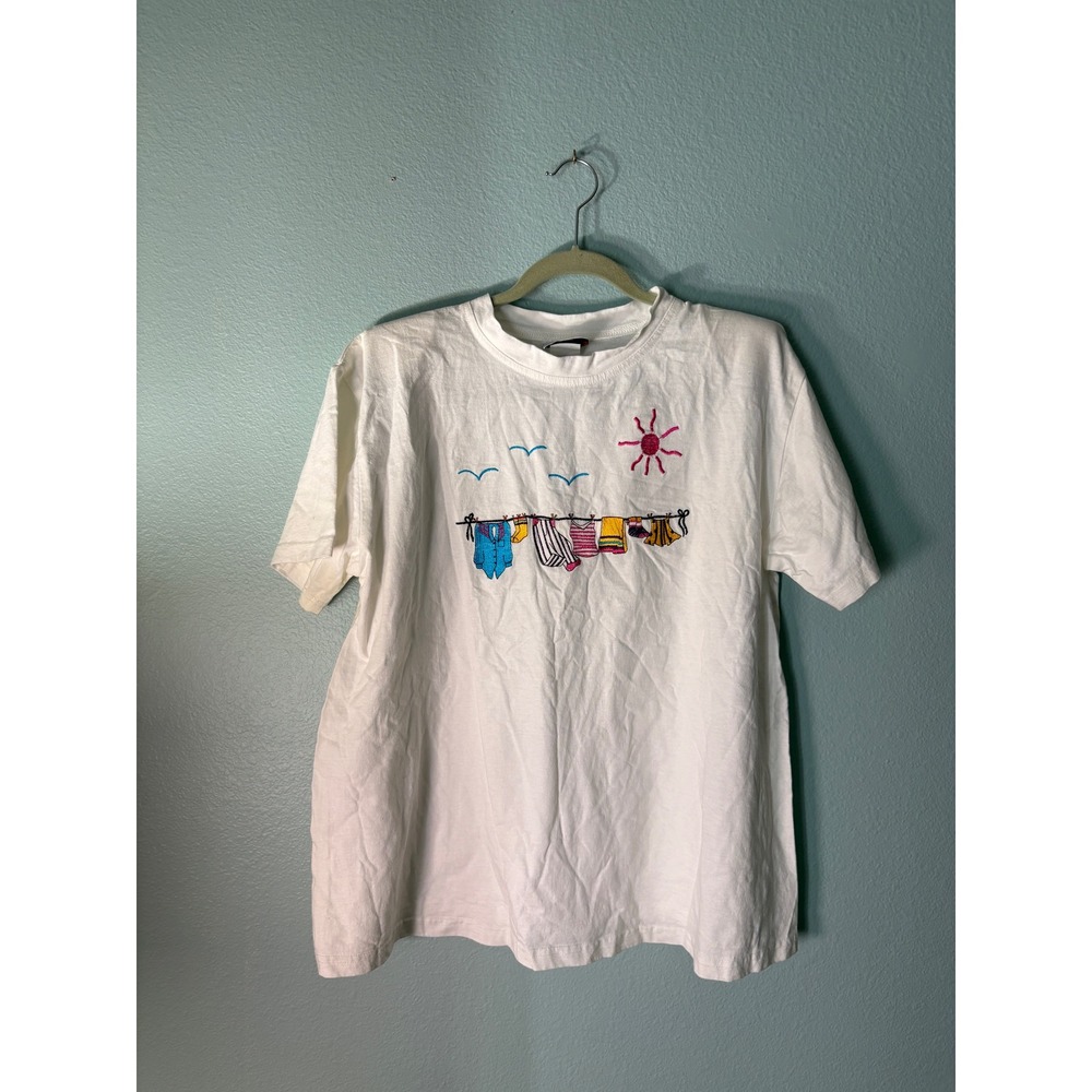 Vintage‎ 90s American Cruiser Graphic T-Shirt Med White Cottagecore Artsy Retro